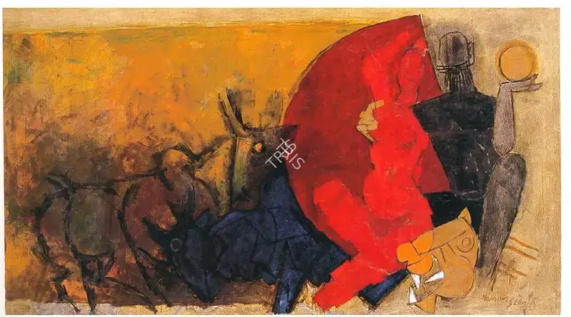 Husain, M.F. (Artist). Mithuna Crimson, n.d. | Painting