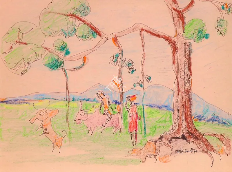 Ali, J. Sultan (Artist). Serenity. Pastel, pen and ink on paper, 1945 | Drawing | FineArts | 00574685