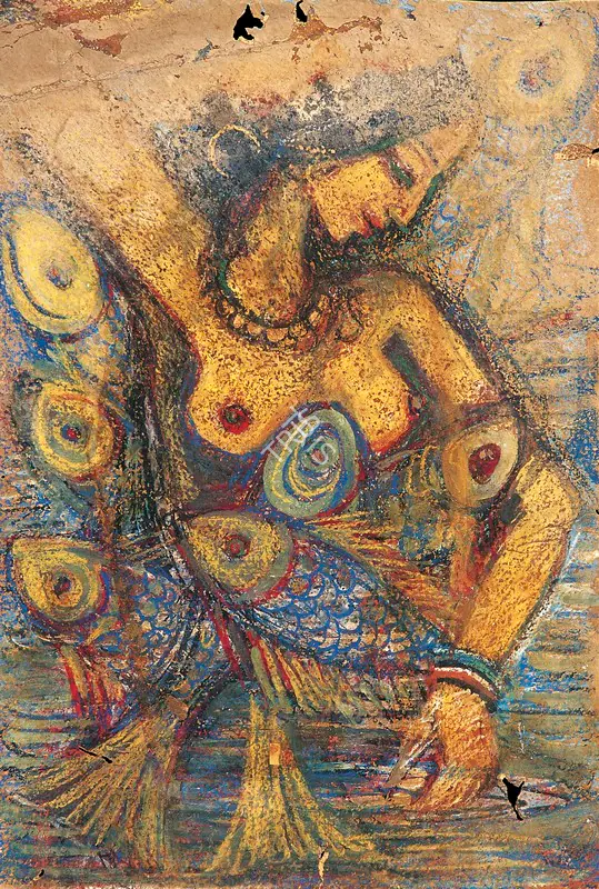 Khastgir, Sudhir (Artist). Woman & Fish, early 1960s | Painting