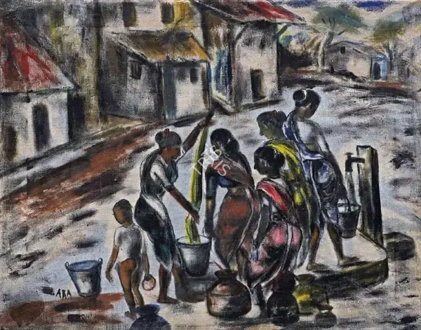 Ara, K.H. (Artist). Village Scene, n.d. | Painting