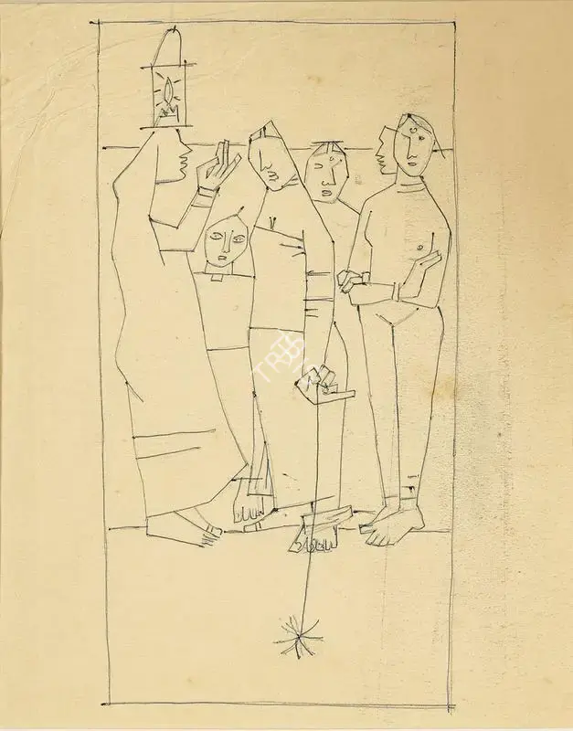Husain, M.F. (Artist). Between the Spider and the Lamp, 1956 | Drawing