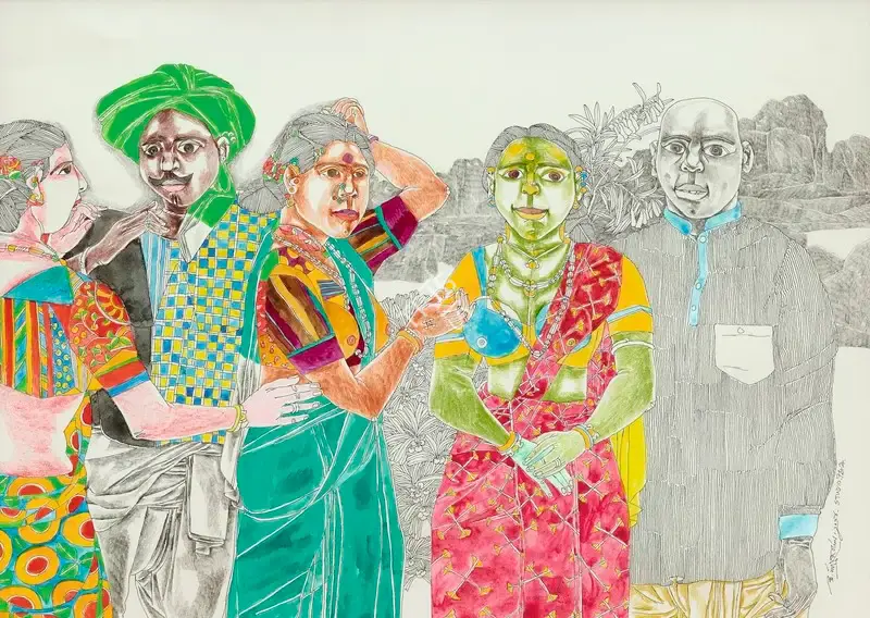 Goud, K. Laxma (Artist). Untitled (Figures in a landscape), 2004 | Painting