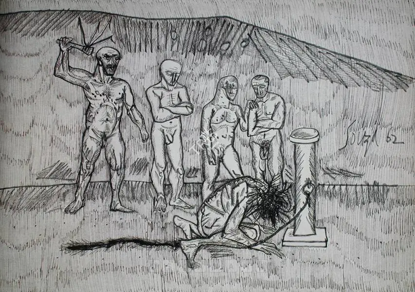 Souza, F.N. (Artist). Flagellation, 1962 | Drawing