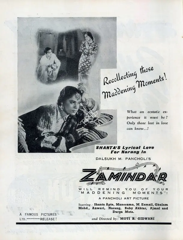 Pancholi, Dalsukh M. (Producer), Zamindar, 1942 | Advertisement