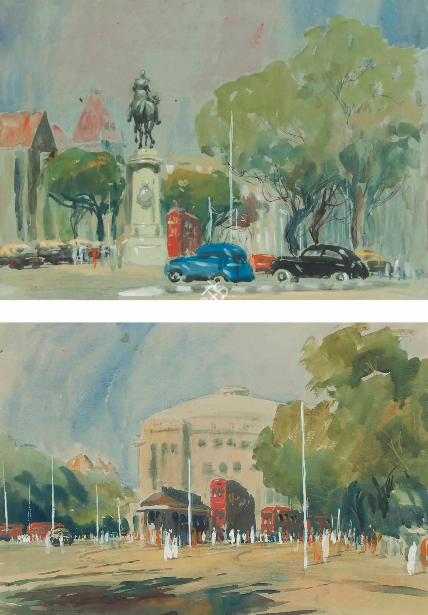 Sadwelkar, Baburao (Artist). Untitled (Kala Ghoda, Mumbai). Watercolour on paper, 1951 | Painting | FineArts | 00645643
