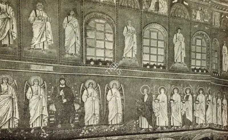 Unknown (Artist). Enthroned Christnwith Angels and Martyrs, 6th Century A.D. | Mosaic