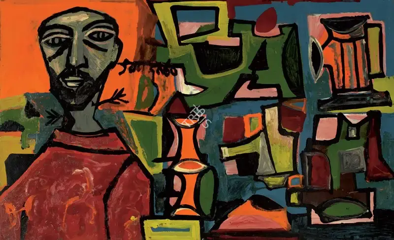 Souza, F.N. (Artist). Portrait Of A Man With Still Life, 1960 | Painting