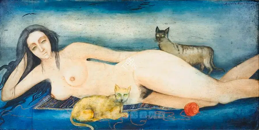 Menon, Anjolie Ela (Artist). Nude With Cats, 1983 | Painting