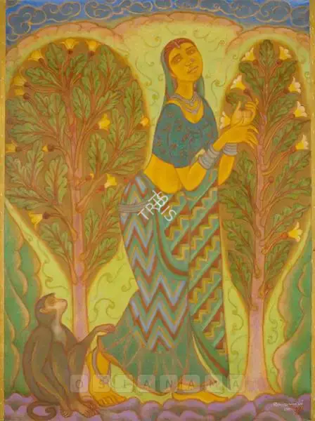 Ramachandran, A. (Artist). Woman And The Monkey. Oil on canvas, 2005 | Painting | FineArts | 00756755