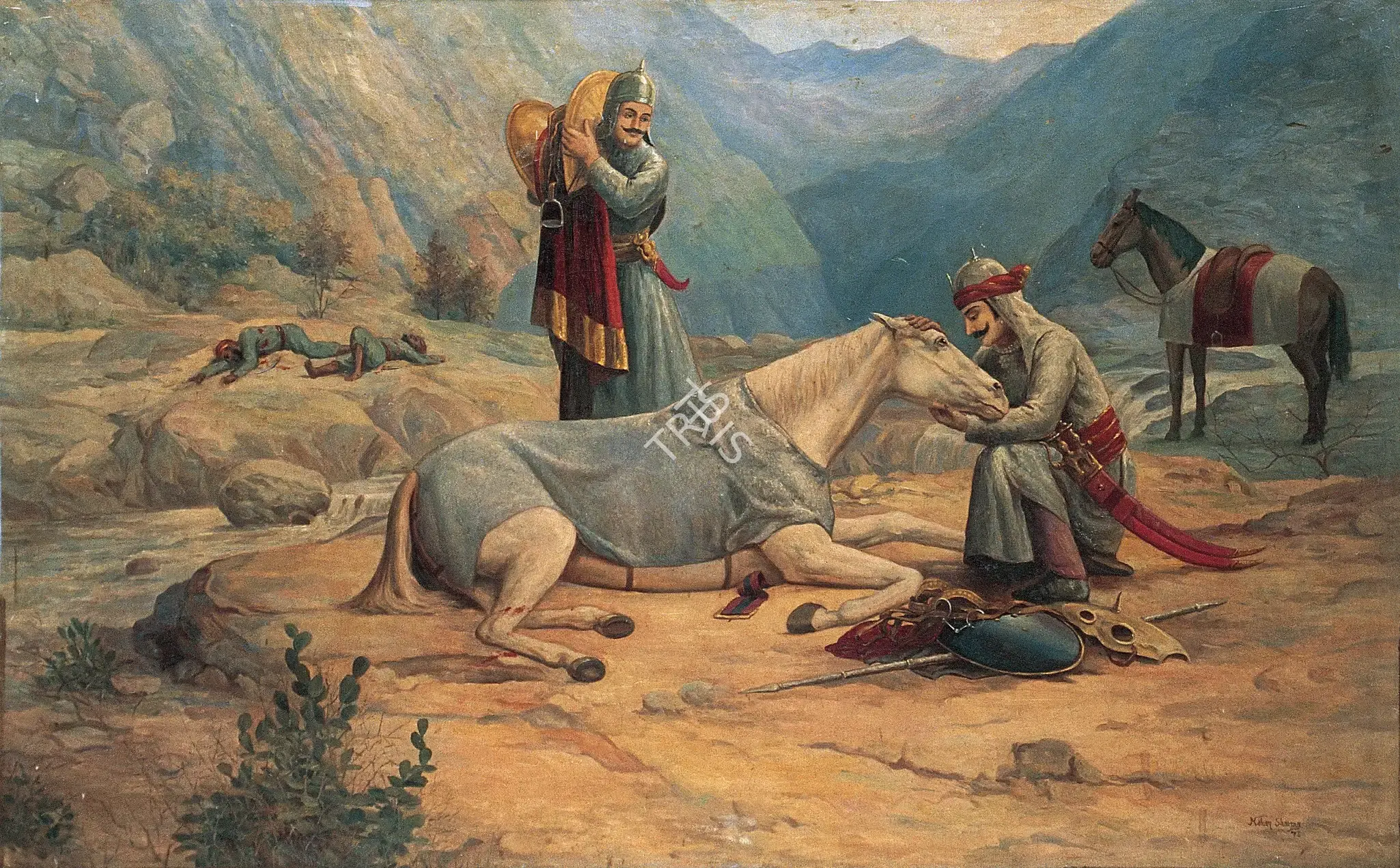 Sharma, Mohan (Artist). Chetak's Last Hours, 1973 | Painting