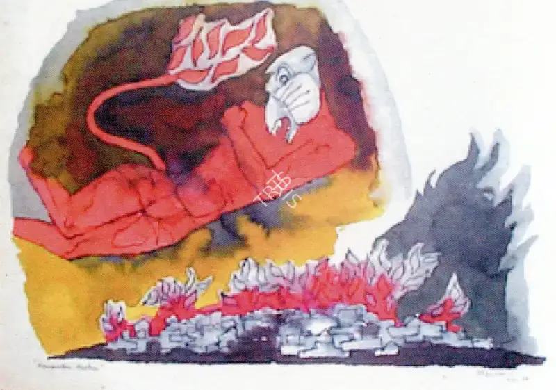 Husain, M.F. (Artist). Hanuman - Nineteen, 1984 | Painting