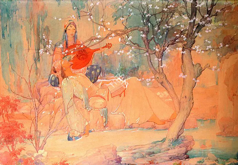 Singh, Sobha (Artist). Omar Khayyam. Pen and ink and watercolour, heightened with bodycolour, on paper, laid down on panel, n.d. | Painting  | 00878152