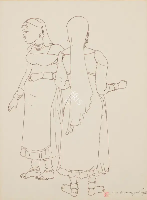 Ramachandran, A. (Artist). Untitled (Two Women). Ink on paper, 1973 | Drawing | FineArts | 00352748