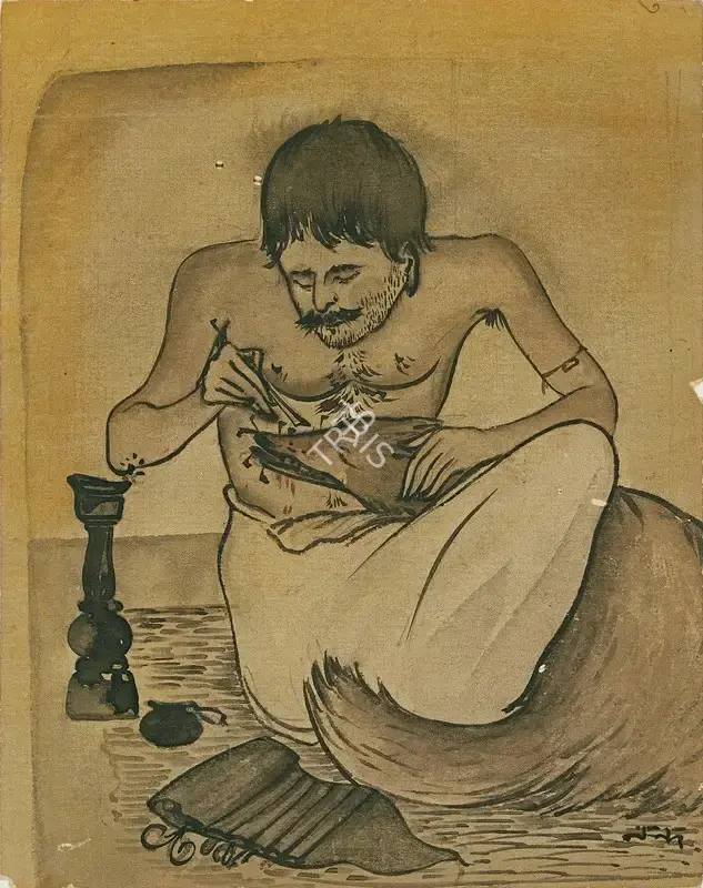 Bose, Nandalal (Artist). An Illustration from the Tak Duma Dum Series (Jackal and Barber), n.d. | Painting
