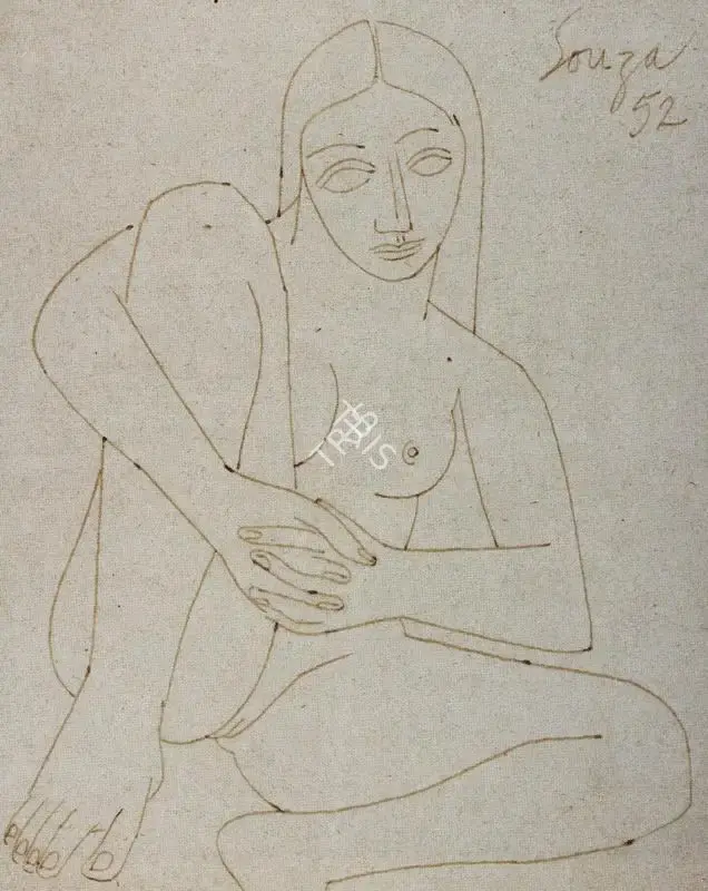 Souza, F.N. (Artist). Female Nude with one leg raised, 1952 | Drawing