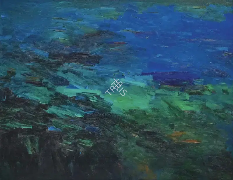 Adimoolam, K.M. (Artist). Blues & Greens of Andaman. Oil on canvas, 1989 | Painting | FineArts | 00603568