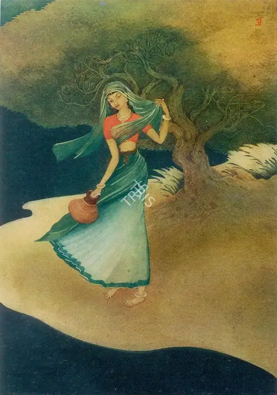 Roy, Prosanto (Artist). A Female Water Gatherer By A River, n.d. | Painting