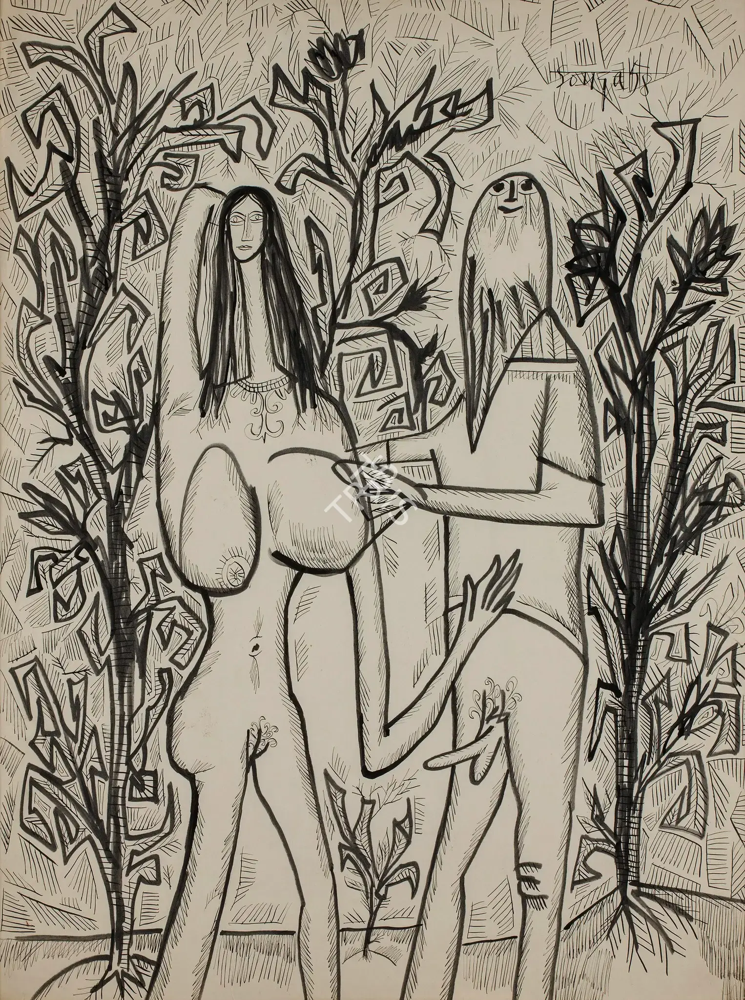 Souza, F.N. (Artist). Untitled (Adam And Eve), 1958 | Drawing