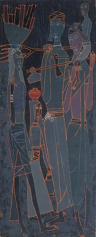 Dave, Shanti (Artist). Villagers, 1955 | Painting