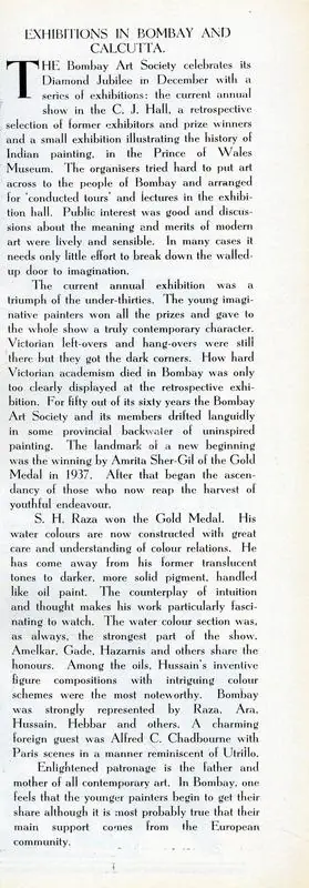 Subramanyan, K.G. (Essayist). Exhibitions in Bombay and Calcutta. In Marg. 3(1), p. 61. Bombay: Modern Artists and Architects Research Group, January 1949 | Essay | FineArts | 00668770