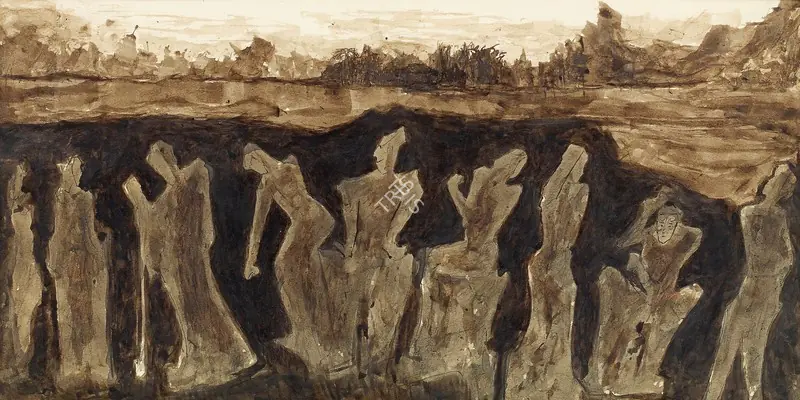 Tagore, Rabindranath (Artist). Untitled (Figures in Sepia), c.1930s | Drawing
