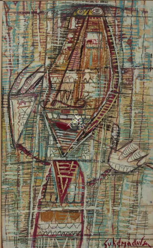 Sen, Sunil Madhav (Artist). Untitled (Man with Instrument), n.d. | Painting