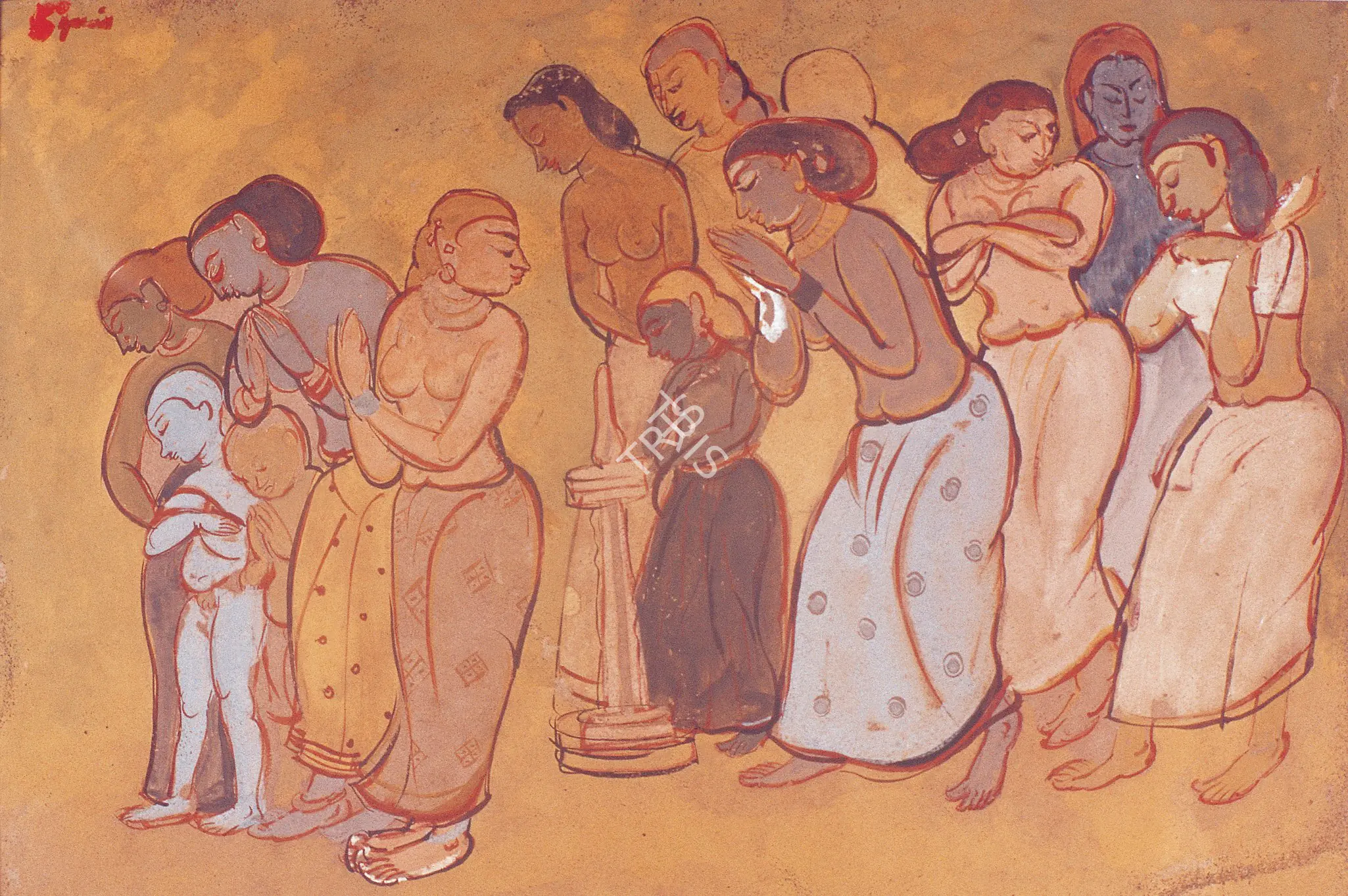 Dhanapal, S. (Artist). Worship. Tempera on paper, 1956 | Painting | FineArts | 00375764