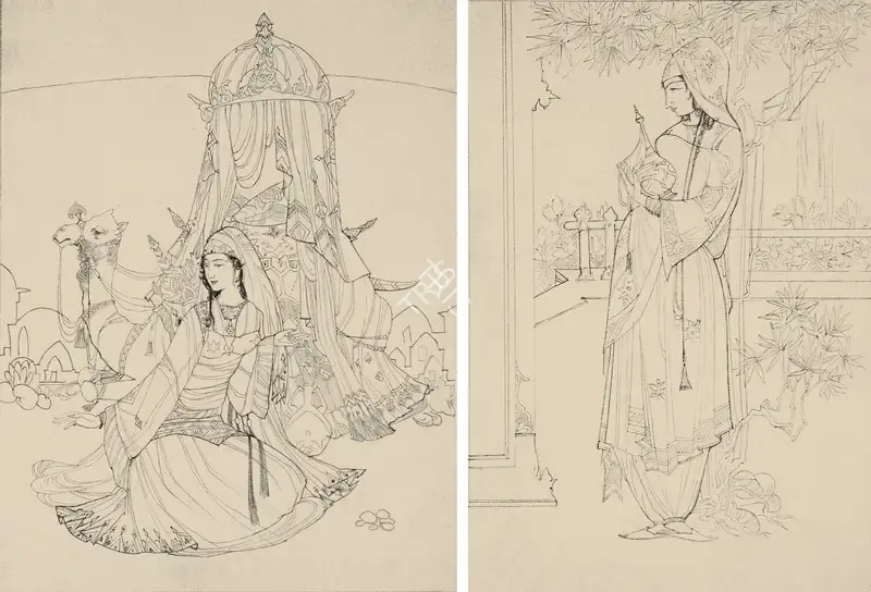 Chughtai, M.A.R. (Artist). Studies. Pencil on paper, c.1927 | Drawing  | 00879814