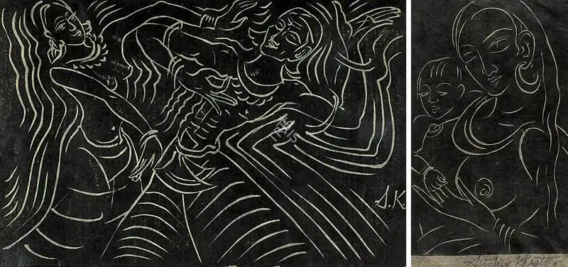 Khastgir, Sudhir (Artist). Thinking Man. Woodcut, 1944 | Graphic Art | FineArts | 00371670
