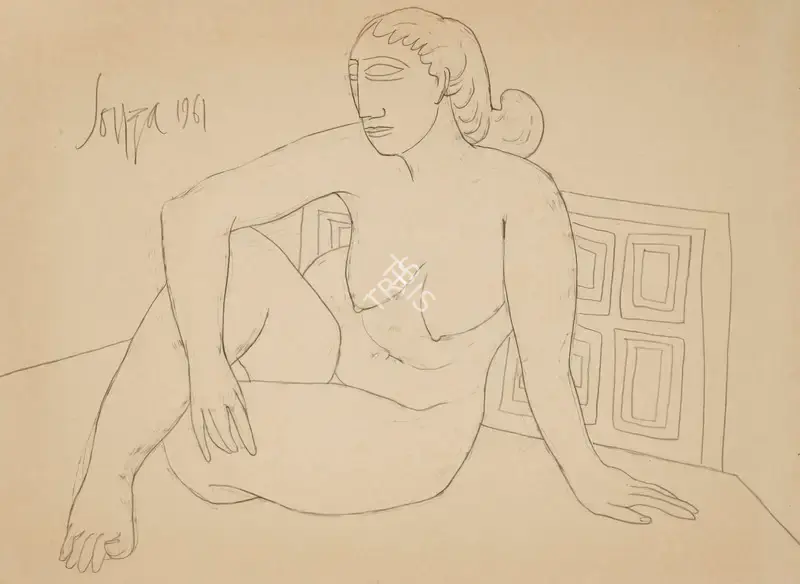 Souza, F.N. (Artist). Untitled (Seated Nude), 1961 | Drawing