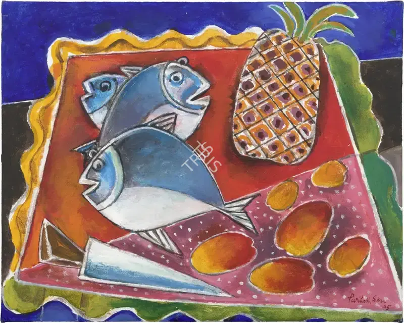 Sen, Paritosh (Artist). Still Life with Fish and Fruits, 2005 | Painting