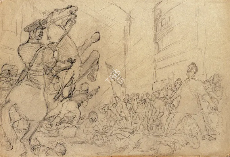 Chittaprosad (Artist). Struggle for Independence. Pencil on paper, mid-1940s | Drawing | EconomicsArt | 00870773