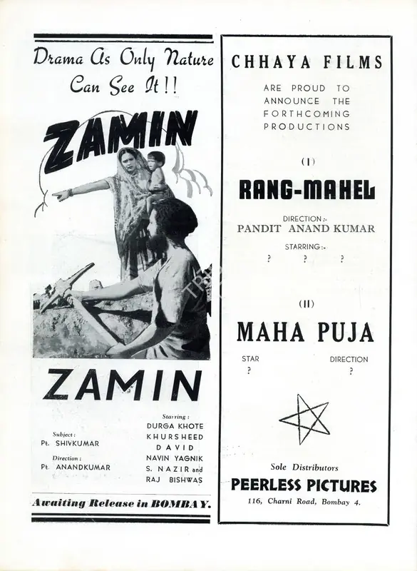 Kumar, Pandit Shiv (Producer), Zamin, 1943 | Advertisement, Filmindia, March 1944 | CinemaEducation | 00858653