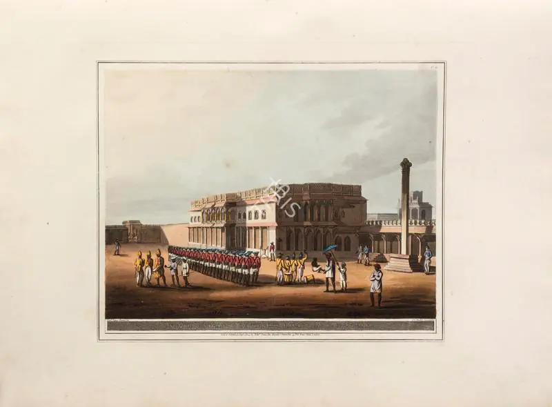 Stadler, I.C. (Printmaker). North entrance of tippoo's Palace at Bangalore. Print on paper, 01 January 1804 | Aquatint, A Brief History of Ancient and Modern India, 1805 | Scholarship | 00156191