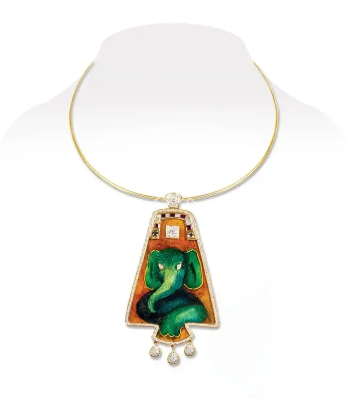 Menon, Anjolie Ela (Artist). Untitled (Pendant with gold, diamonds and rubies), n.d. | Painting