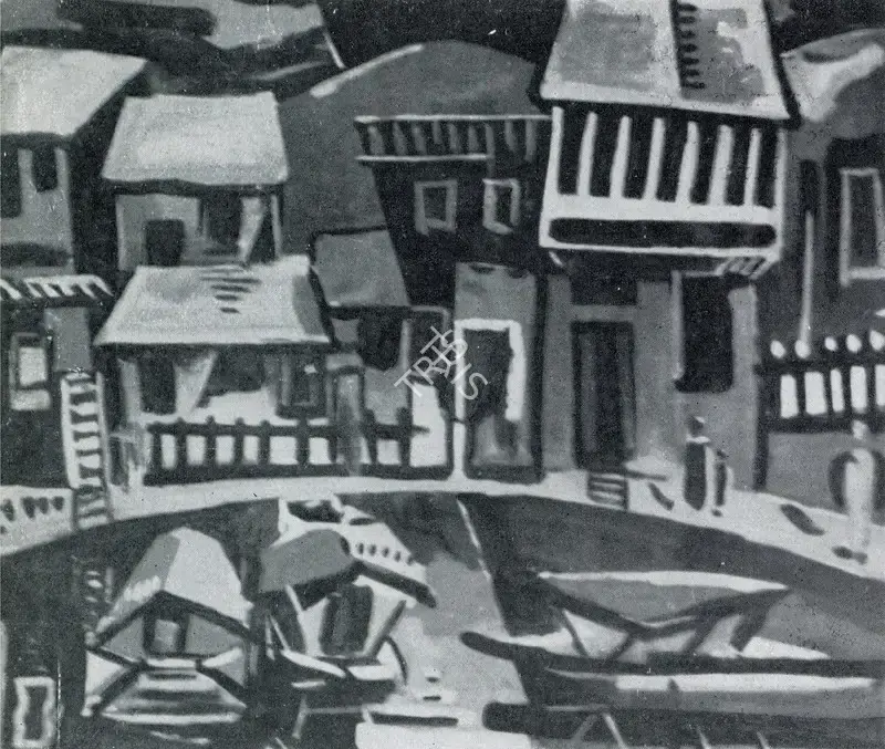 Kaul, Triloke (Artist). Huts. n.d. | Marg, March 1955 | Painting | FineArts | 00674170