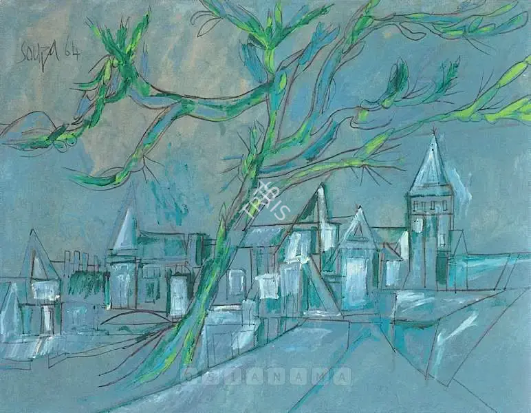 Souza, F.N. (Artist). Untitled (Landscape), 1964 | Painting