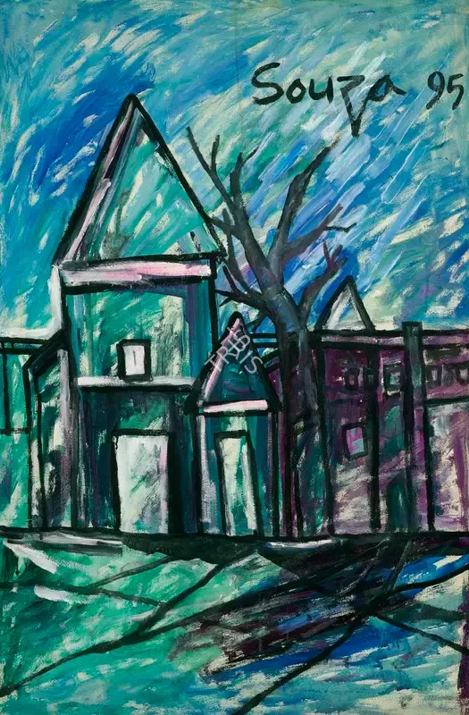 Souza, F.N. (Artist). Untitled (Landscape with House), 1995 | Painting