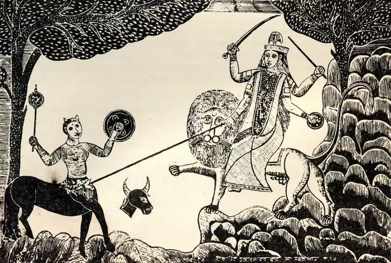 Unknown (Artist). Mahishamardini Durga, 1980s | Graphic Art