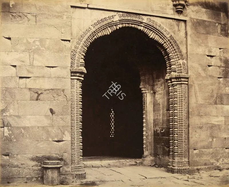 Bourne, Samuel (Photographer). North entrance, or doorway of Alaoodeens Gateway - From the album 'Views of Delhi and Umballa by Samuel Bourne'. Albumen print pasted on mount, c.1865-1866 | Antiquarian Photograph | Photography | 00115205