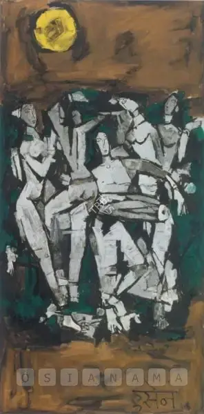 Husain, M.F. (Artist). Untitled (Dancers Under the Full Moon). Oil on canvas, n.d. | Painting | FineArts | 00900817