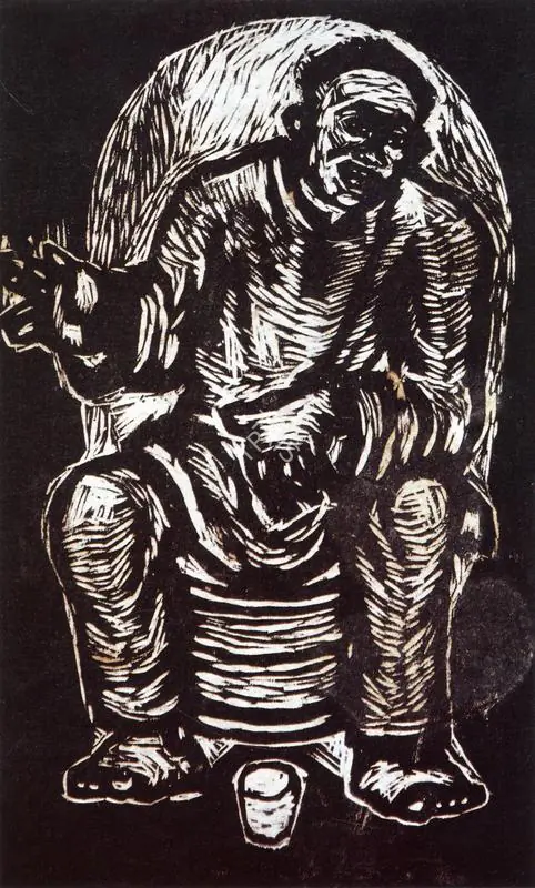 Subramanyan, K.G. (Artist). Seated Figure. Linocut, 1947 | K.G. Subramanyan, 2003 | Graphic Art | FineArts | 00566275