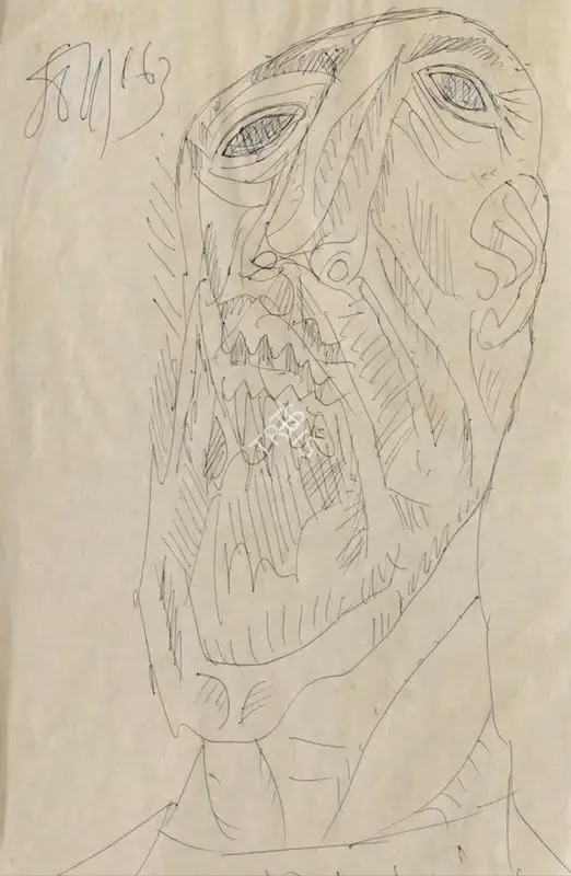 Souza, F.N. (Artist). Male Head, 1963 | Drawing