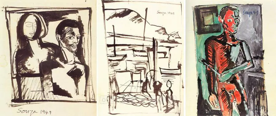Souza, F.N. (Artist). Untitled (Self Portrait); Untitled (Self Portrait With Muse) (verso). Gouache, ink and watercolour on paper, 1949 | Painting | FineArts | 00755462