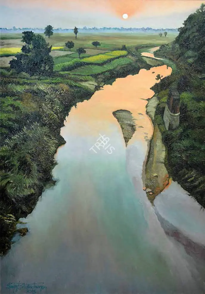 Bhattacharya, Sanjay (Artist). Sunrise - Shanti Niketan. Oil on canvas, 2013 | Painting | FineArts | 00645979