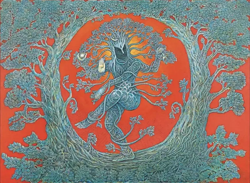 Sansanwal, Ompal (Artist). Untitled. Acrylic and ink on canvas, n.d. | Painting | FineArts | 00604735