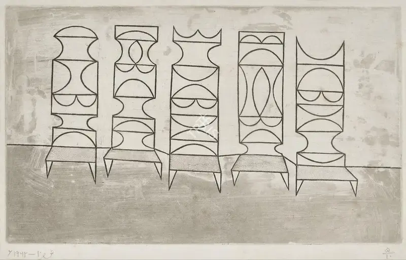 Shemza, Anwar Jalal (Artist). Five Chairs. Aquatint, 1962 | Graphic Art | FineArts | 00603317