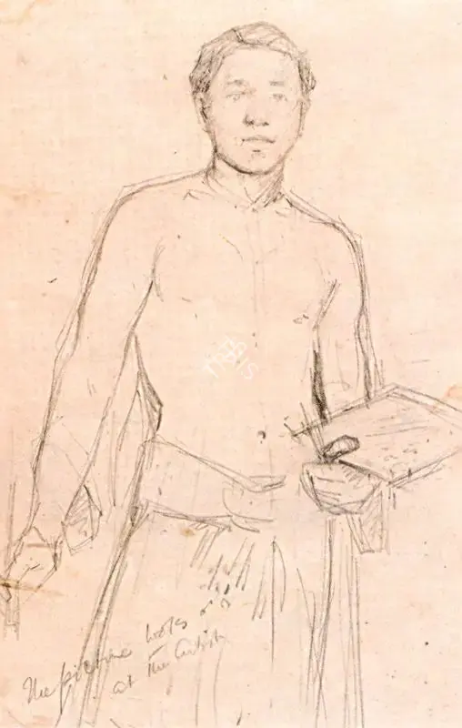 Bose, Atul (Artist). Self Portrait holding Palette and Brush, n.d. | Drawing
