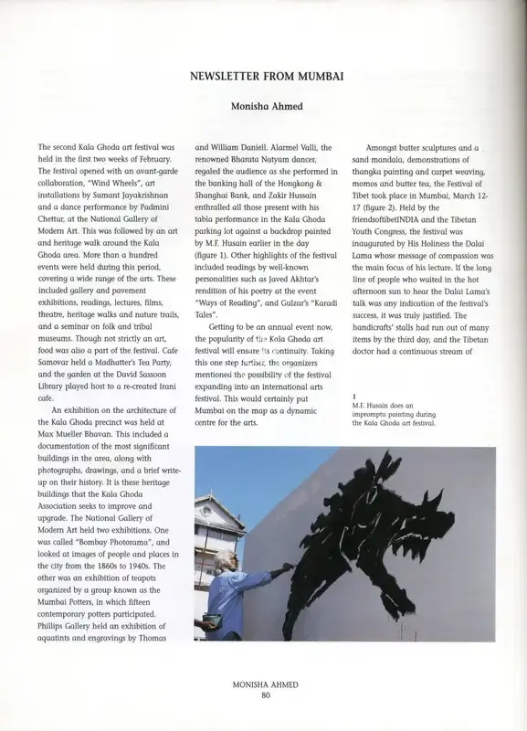 Ahmed, Monisha (Essayist). Newsletter from the Mumbai. In Marg - Palaces of Kutch. 51(4), pp. 80-81. Mumbai: J.J. Bhabha, June 2000 | Essay | FineArts | 00669063