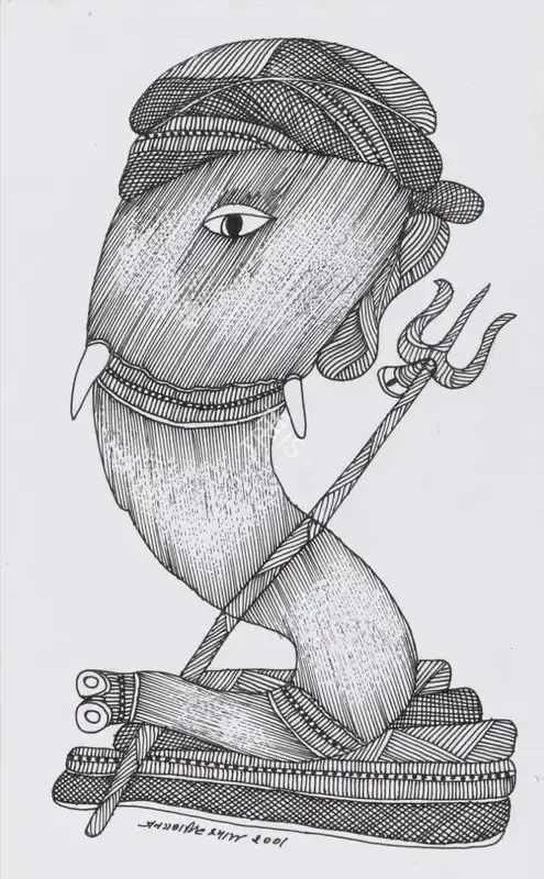 Shyam, Jangarh Singh (Artist). Untitled (Gond Art). Pen and ink on paper, 2001 | Drawing | EconomicsArt | 00870658